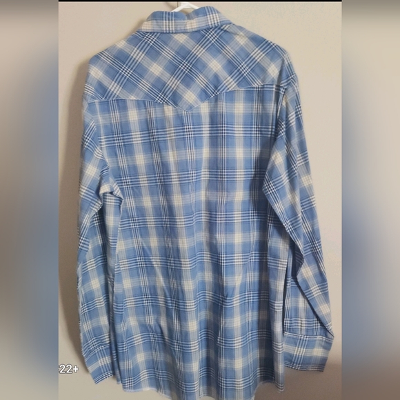 M77 Wrangler Western Shirts Blue & White Plaid Pearly White Snaps Size Lrg Tall - Picture 4 of 8